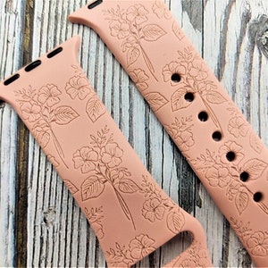 Birthday Flower, Birth Month Floral Wildflower Silicone Band Laser Engraved, Apple Watch Band Christmas Gift Anniversary Gift Birthday Gift