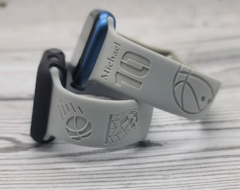 Personalized BasketBall Watch Band compatible with Apple Watch iWatch Band Silicone 38/40/41 42/44/45/49 Strap Laser Engraved Sports Gift