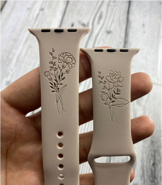 Birthday Flower, Birth Month Floral Wildflower Silicone Band Laser Engraved, Apple Watch Band Christmas Gift Anniversary Gift Birthday Gift