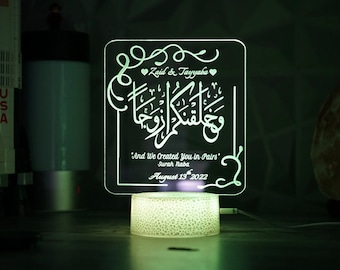 Muslim Couples Wedding Personalized LED Lamp Couple Gift Wedding Marriage And we Created you in Pairs LED Lamp Nikkah Gift Made you in Pairs