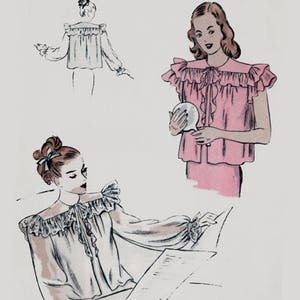 Vintage 1940s  Womens Bedjackets Sewing Pattern Vogue 5934 40s Easy Swing Era Sewing Pattern Size Small Bust 32-34