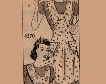 Vintage 1940s Full Bib Apron Traiangle Pocket Rick Rack or Lace Trim Sewing Pattern Anne Adams 4370 40s Mail Order Pattern Size Med B 36-38