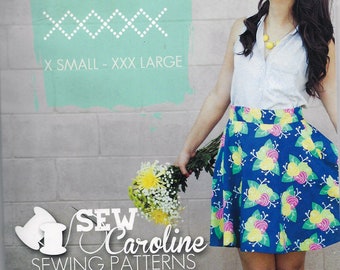 Sew Caroline "The Picnic Skirt" Sewing Pattern Size Xsm-XXXLarge Waist 25.5-39.5 Hips 44-58 UNCUT