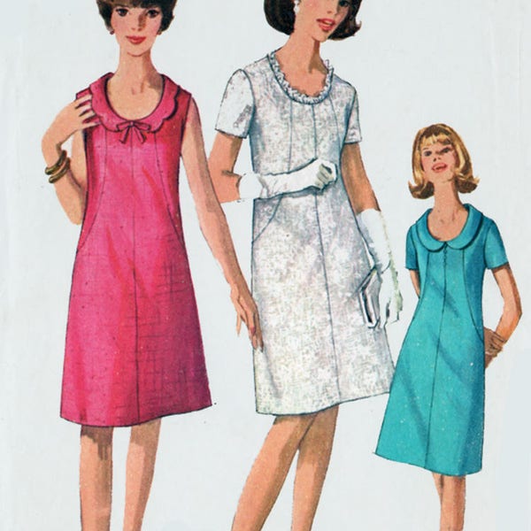 Vintage 60s MOD A Line Shift Dress with Scooped Neckline Sewing Pattern Simplicity 6440 1960s Sewing Pattern Size 12 Bust 32 UNCUT