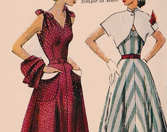 Vintage 50s ROCKABILLY  Sleeveless Dress and Bolero w/ Large Patch Pockets Mandarin Collar Simplicity 3490 Sewing Pattern Size 12 Bust 30 UC