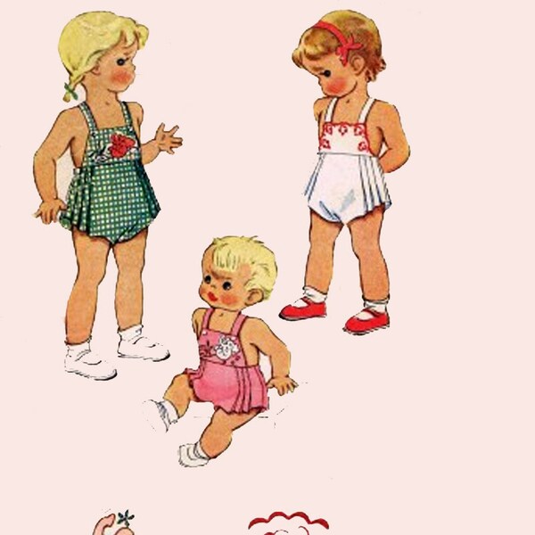 Vintage des années 1940 réservé plus doux superbe ensemble barboteuse pour les tout-petits Combi-short petit bébé éléphant transfert broderie couture patron McCall 1330 taille 6 mois