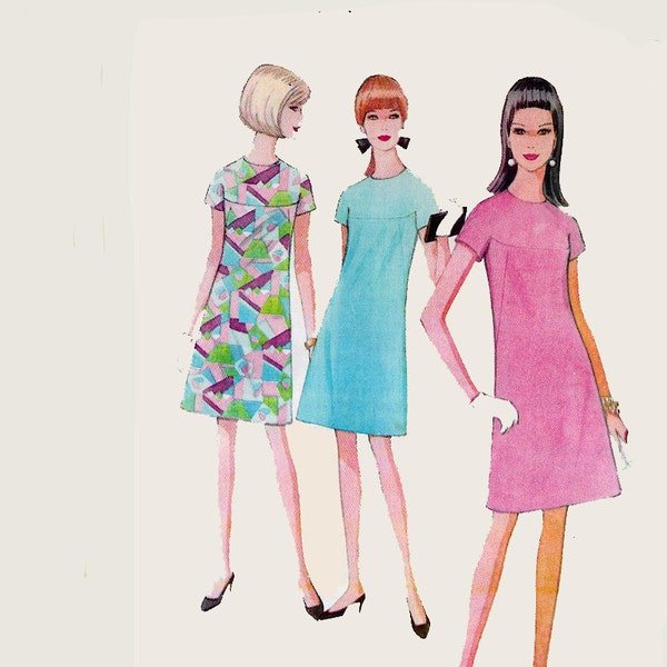 Vintage 1960s Mod A Line Dress Kimono Sleeve Yoked French Darts Sewing Pattern McCalls 8662 60s Pattern Size 10 Bust 31