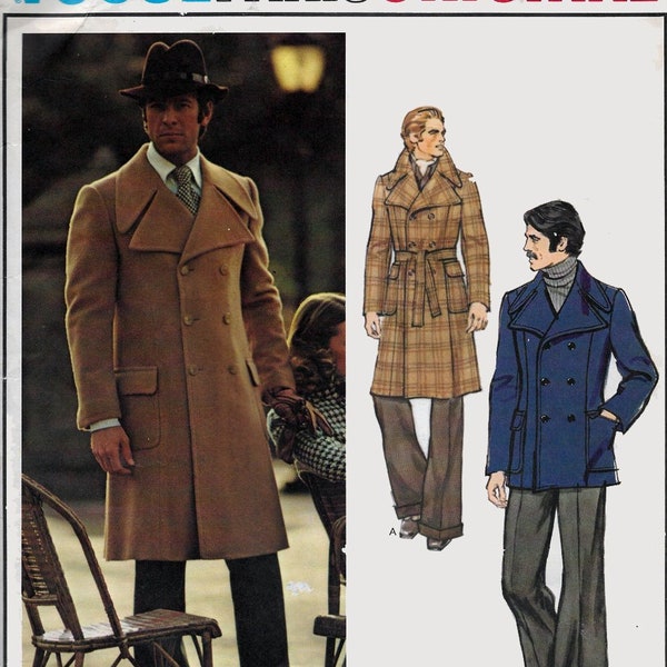 Vintage 1970s Mens Double Breasted Trench Coat Designer Pierre Cardin Large Notched Collar Vogue Paris Design Pattern 2918 Chest 44 UNCUT