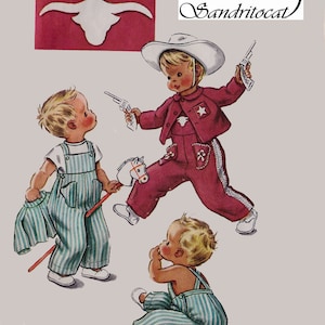 Vintage 1940s SWEETEST Toddler Boys Overalls & Jacket WESTERN or Plain RARE Sewing Pattern McCall 2190 Toddlers Pattern Size 1 Chest 20 image 1