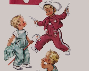 Vintage 1940s SWEETEST Toddler Boys Overalls & Jacket WESTERN or Plain RARE Sewing Pattern McCall 2190 Toddlers Pattern Size 1 Chest 20