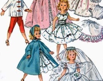 Vintage 50s 18 inch Doll Clothes Bridal Gown, Coat, Hat, Bra and panties  Sewing Pattern Revlon/ Cissy Doll Clothes Simplicity 1808 UNCUT