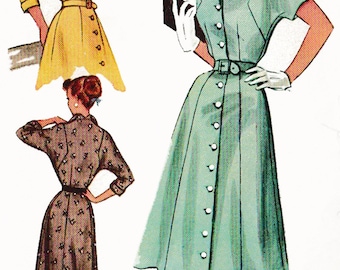 Vintage 1950s Misses Dress, Sleeve Interest, Wide Collar, McCall's 9402, Size 14, Bust 32, Hips 35