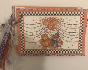 Handmade Halloween Junk Journal Pumpkin & Witch BEARS Kitchy Magical Planner Halloween Travelers Notebook Ring-Bound Journal Lucy Rigg