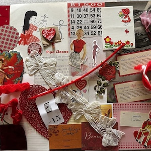 PIĘKNY Vintage Ephemera RED Paper Pack Junk Journal Kit Mixed Media 33-częściowy album do scrapbookingu Moda Clipart