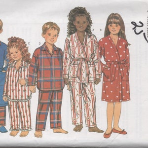 Childrens Pajamas Christmas Pajamas Wrap Robe Belt Top and Pants Sewing Pattern Butterick 5856 Size Small Xlg 4-14 UNCUT image 2