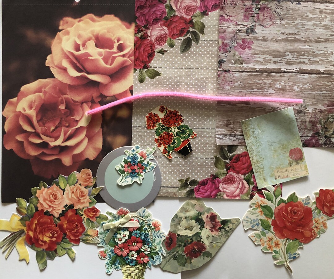 Vintage Ephemera ROSE Paper Pack Junk Journal Kit Mixed Media ROSES 12 ...