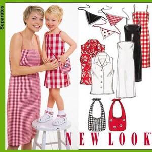 Sheath Dress w/ Spaghetti Straps Button Down Blouse Shoulder Bag Head Scarf Sewing Pattern New Look 6075 Size 6-16 B 30.5-38 UNCUT/FF