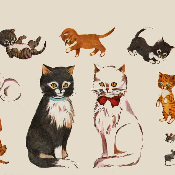 Vintage 50s Cat Family Motifs Fabric Appllique Cat Kittens Mice Sewingp Pattern McCall 2071