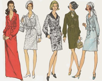 Vintage 1960s Misses' One-Piece SLIM Shirt Dress Day or Evening Length Sewing pattern Vogue Basic Design 2178 Size 12 B 34