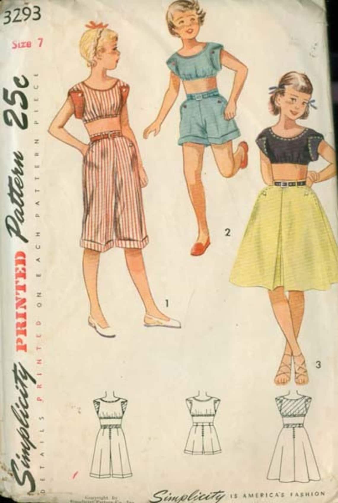 1950's Simplicity Girl's High Waisted Short, Bermuda Shorts, and Pants - Waist 23