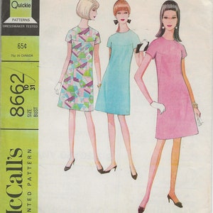 Vintage 1960s Mod A Line Dress Kimono Sleeve Yoked French Darts Sewing Pattern McCalls 8662 60s Pattern Size 10 Bust 31 image 2