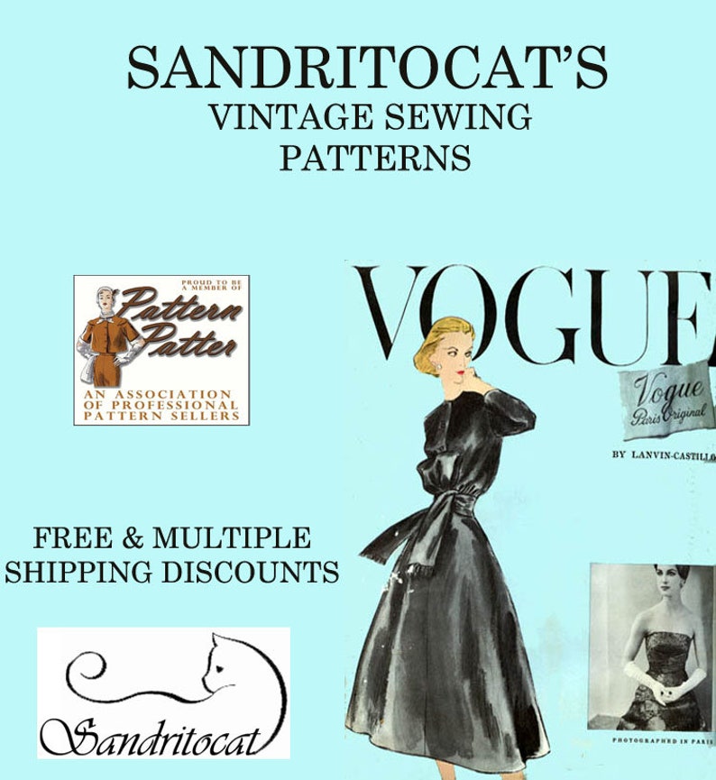 Vintage 50s ROCKABILLY Dress with Dipping Shawl Tie Back Neckline Sewing Pattern Size 14 Bust 32 image 4