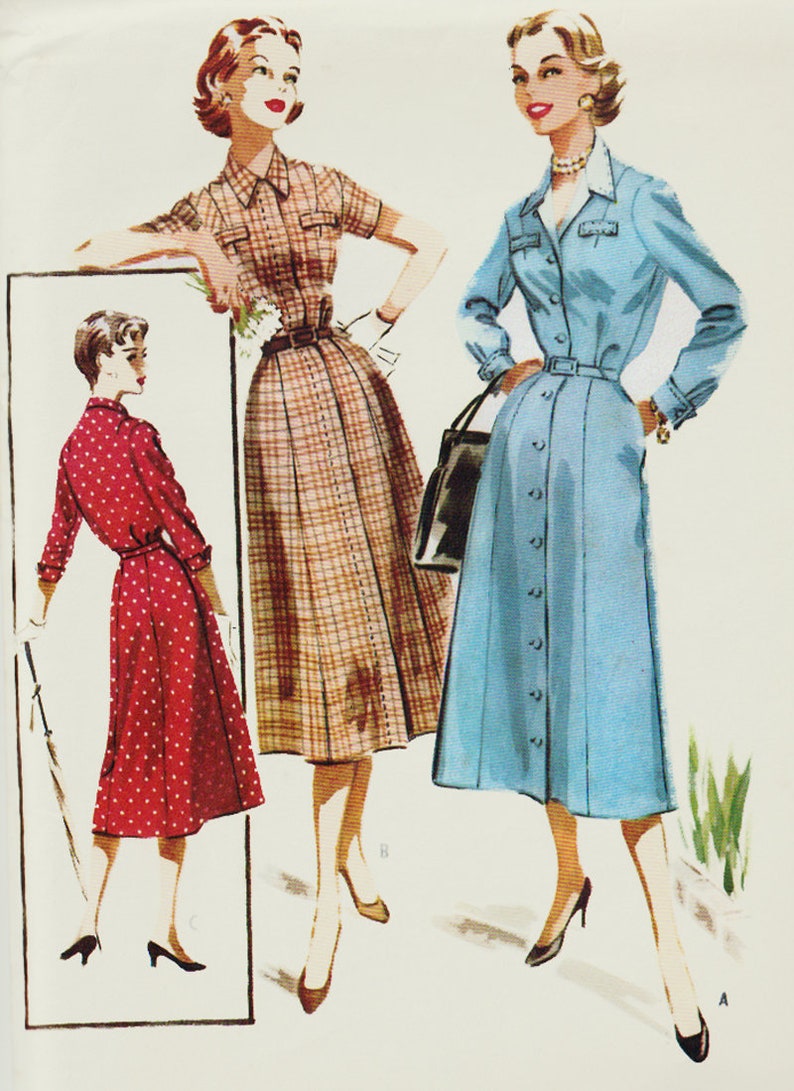 Vintage 50s Shirt Waist Dress Sewing Pattern. McCalls 3618 Size 12 Bust 32. UNCUT. image 1