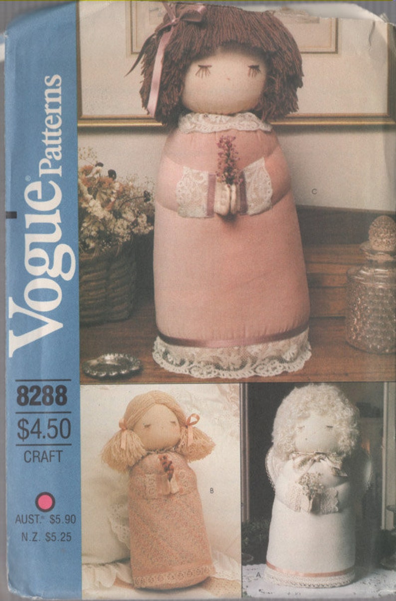 Vintage 1980s Stuffed Decorative Doll Sewing Pattern Vogue 80s Craft Pattern 8288 UNCUT image 2