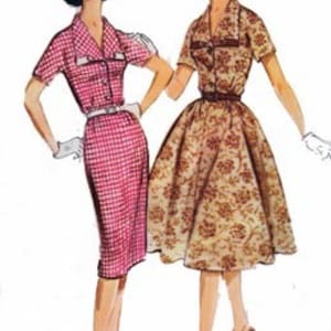 Vintage 50s McCalls 4949  ROCKABILLY Shirtwaist Dress with WIDE Collar with Full or Wiggle Skirt Sewing Pattern Size 18 Bust 38 UNCUT