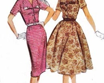 Vintage 50s McCalls 4949  ROCKABILLY Shirtwaist Dress with WIDE Collar with Full or Wiggle Skirt Sewing Pattern Size 18 Bust 38 UNCUT