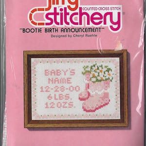 Vintage 80s Toy Shelf Birth Record Birth Sampler Counted Cross Stitch Dimensions Kit 3729 Barbara Mock Design Finished Size 16 x 9 NIP