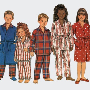 Childrens Pajamas Christmas Pajamas Wrap Robe Belt Top and Pants Sewing Pattern Butterick 5856 Size Small Xlg 4-14 UNCUT image 1