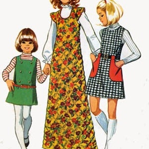 Vintage 70s Simplicity 5224 Toddlers Retro Jiffy Mini or Maxi Jumper Sewing pattern Size 7 UNCUT