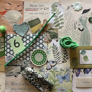 PIĘKNY Vintage & Modern Ephemera SZMARAGDOWO ZIELONY Zestaw papieru Junk Journal Zestaw do mieszanych mediów 26-częściowy album do scrapbookingu Moda Clipart