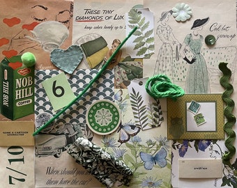 GORGEOUS Vintage & Modern Ephemera EMERALD GREEN Paper Pack Junk Journal Kit Mixed Media 26 Piece Scrapbook Fashion Clipart