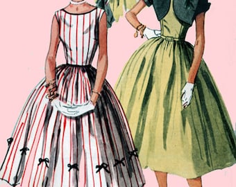 Vintage 1950s Sleeveless Party Dress w/ Scooped Back and Short Bolero Sewing Pattern Simplciity 4250 50s ROCKABILLY Pattern Size 11  Bust 29