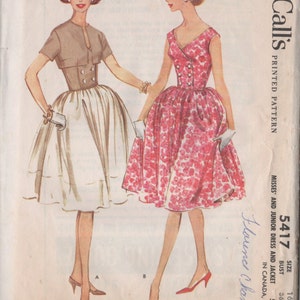Vintage 60s MadMen Dress Double Breasted Bodice w/ Full Skirt and Bolero Sewing Pattern McCalls 5417 60s Sewing Pattern Size 16 image 2