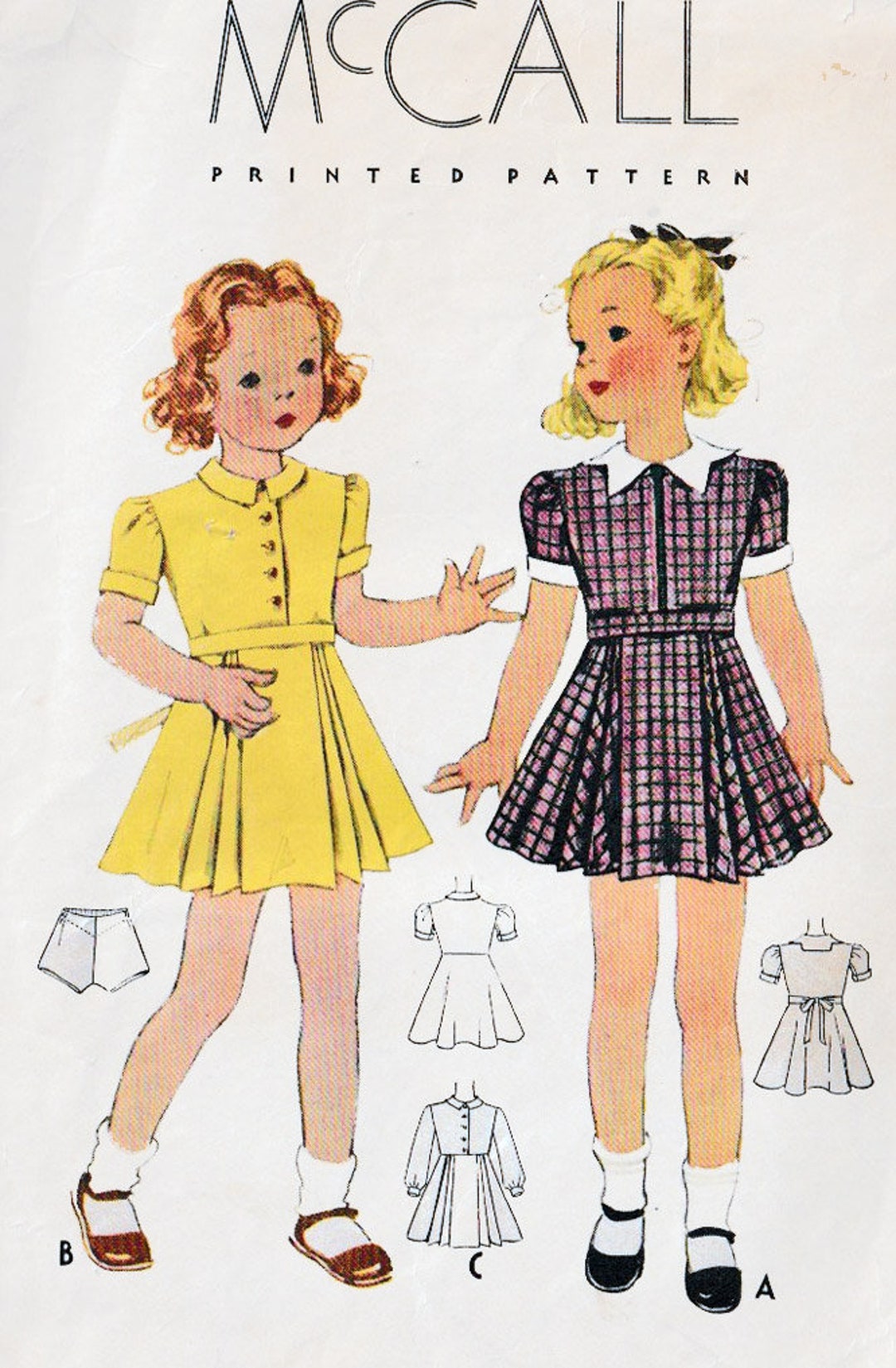 Vintage 1930s Toddler Girls Cute Pleated Skirt Dress Mccall 9926 Size 6 ...