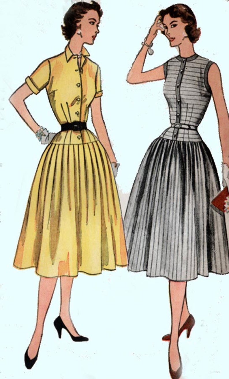Vintage jaren 1950 jurk naaipatroon met gemonteerde verlaagde taille eenvoud 3844 Vintage jaren 50 ROCKABILLY jurk patroon maat 14 UNCUT afbeelding 1