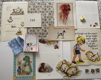 Vintage Ephemera DOGS/PUPPIES Paper Pack Junk Journal Kit Mixed Media CATS/Kittens 16 Piece Scrapbook Clip Art