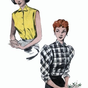 Vintage 50s Wing Collar, Button-Front Blouse or Sleeveless Weskit Sewing Pattern Butterick 5273 Size 14 Bust 32