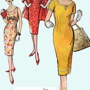 May include: Three women wearing different styles of dresses. The woman on the left is wearing a red and white patterned dress. The woman in the center is wearing a red dress with a white shawl. The woman on the right is wearing a yellow dress with a white collar and a straw bag.