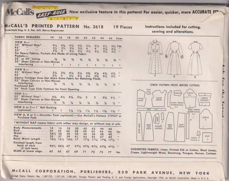 Vintage 50s Shirt Waist Dress Sewing Pattern. McCalls 3618 Size 12 Bust 32. UNCUT. image 3