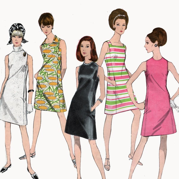 Vintage 1960s Mod Basic Little Black Shift Dress Sewing Pattern Vogue 1956 Easy to Make Madmen 60s Sewing Pattern Size 14 Bust 36