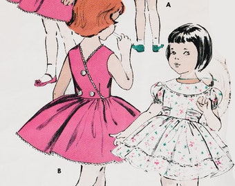 Vintage 1950s Girls Surplice Back, Big Back Bow, Dress ewing Pattern, Butterick 8954 Size 3