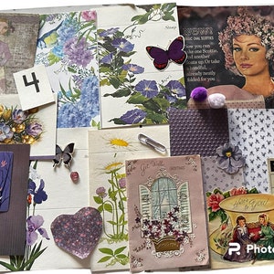 Vintage Ephemera PURPLE Paper Pack Junk Journal Kit Mixed Media PURPLE 33 Piece Scrapbook Clip Art image 1