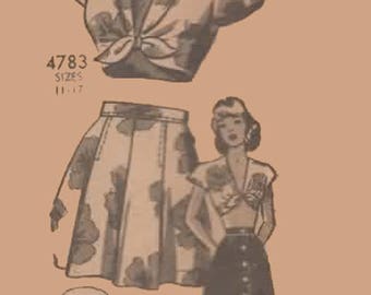 Vintage jaren 1940 Pin Up Girl Bare Midriff Playsuit BH, Shorts Rok Naaipatroon Anne Adams 4783 40s Swing Era Mail Order Pattern Sz 15 B 33