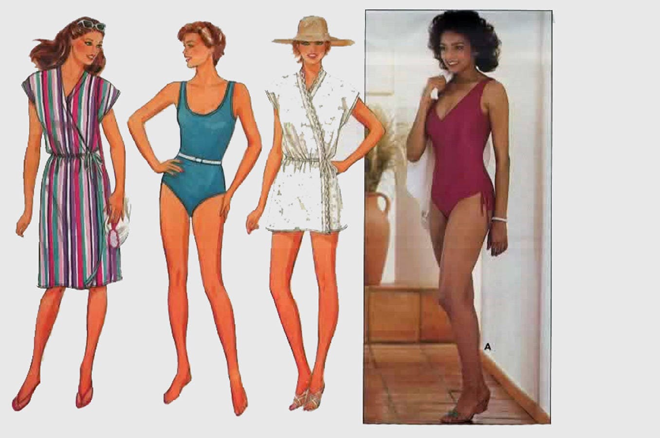 Simplicity 8633 1980s One Piece Swimsuit High Cut Leg Sewing