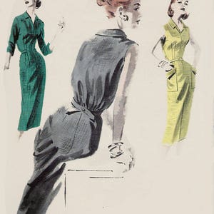 Vintage 1950&#39;s Wiggle Tailored Sheath Dress Quick and Easy Butterick 7781 Size 16 Bust 34