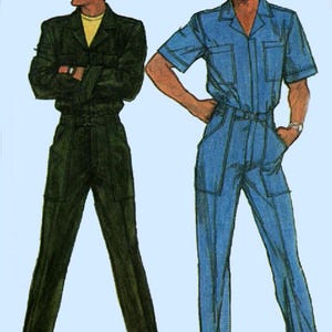 Vintage jaren 80 heren retro jumpsuit naaipatroon Simplicity 7115 Vintage naaipatronen uit de jaren 70 Maat borst 44 ONGEKNIPT